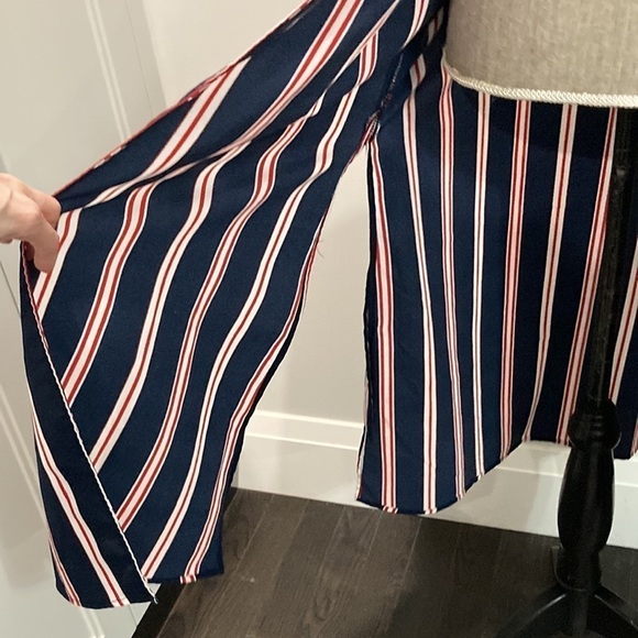 BLEUH Ciel Blue & Red Striped Duster Jacket Medium - Picture 13 of 16